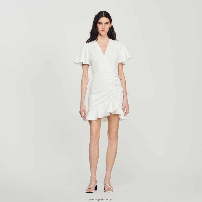 kvinner Sandro Paris ecru kort crossover kjole klær 6FN4LH397