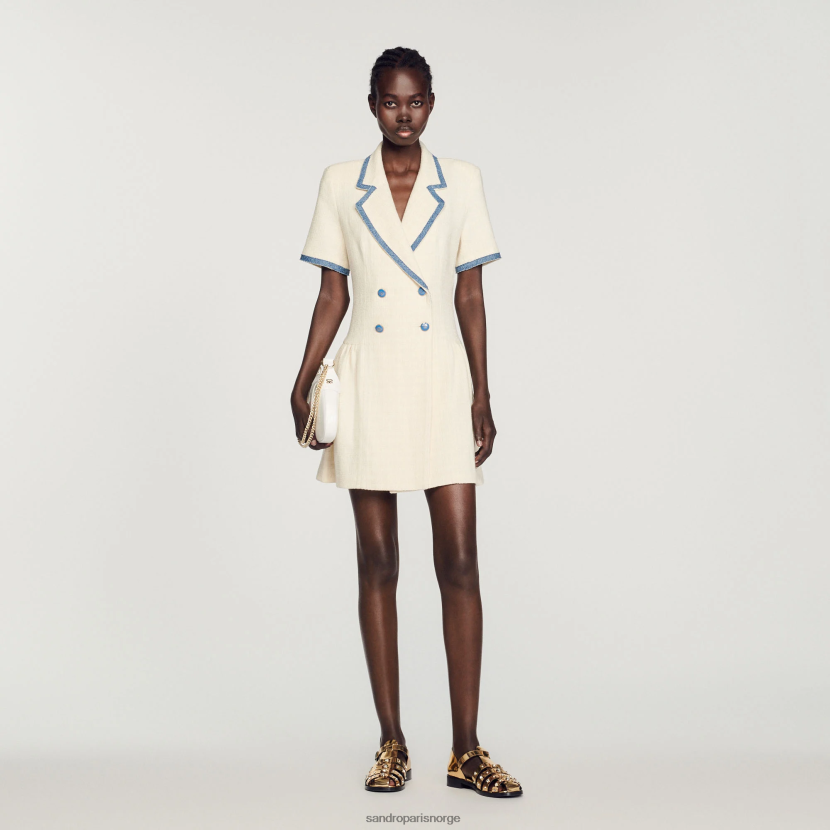 kvinner Sandro Paris ecru kort tweed kjole klær 6FN4LH110