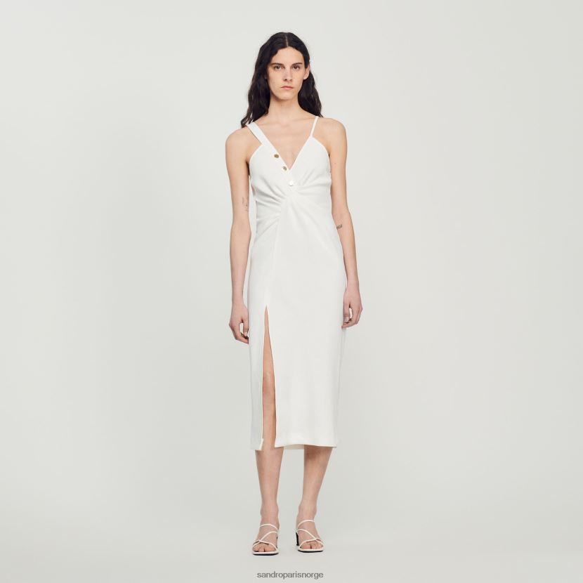 kvinner Sandro Paris ecru lang asymmetrisk kjole klær 6FN4LH394