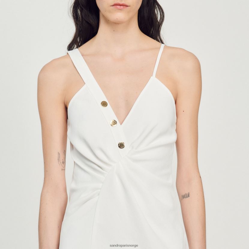 kvinner Sandro Paris ecru lang asymmetrisk kjole klær 6FN4LH394