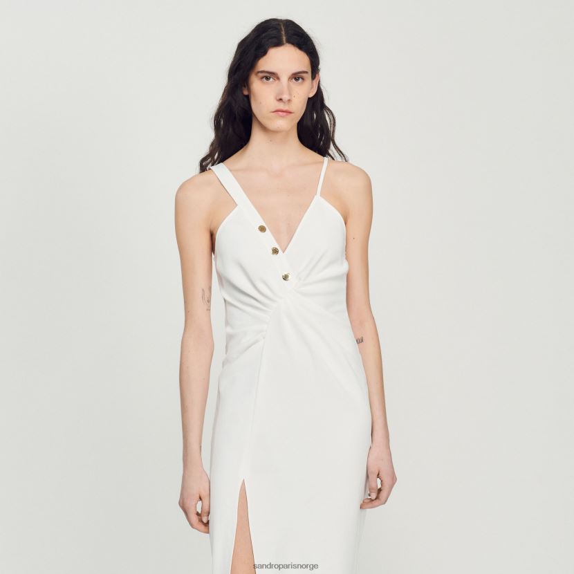 kvinner Sandro Paris ecru lang asymmetrisk kjole klær 6FN4LH394