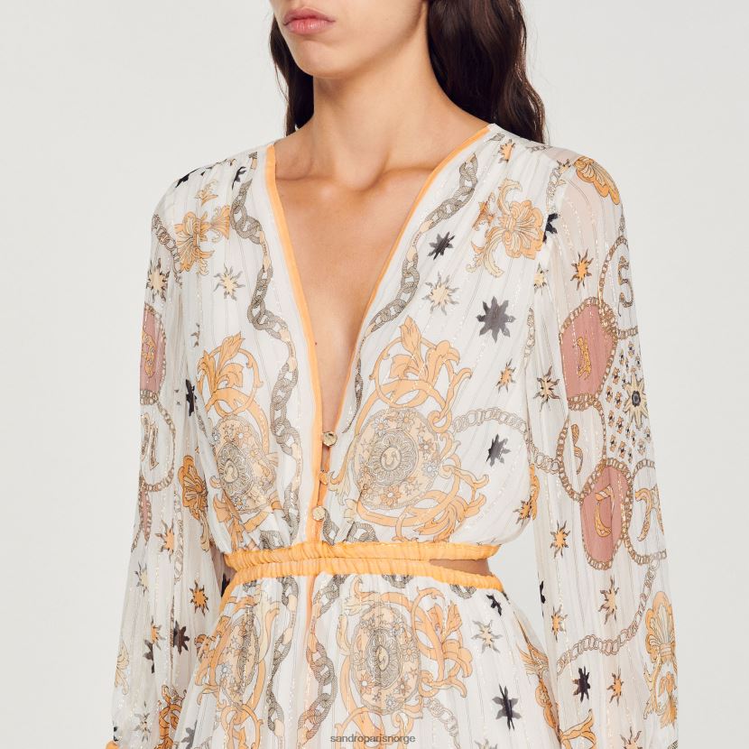 kvinner Sandro Paris ecru lang blomsterkjole klær 6FN4LH392