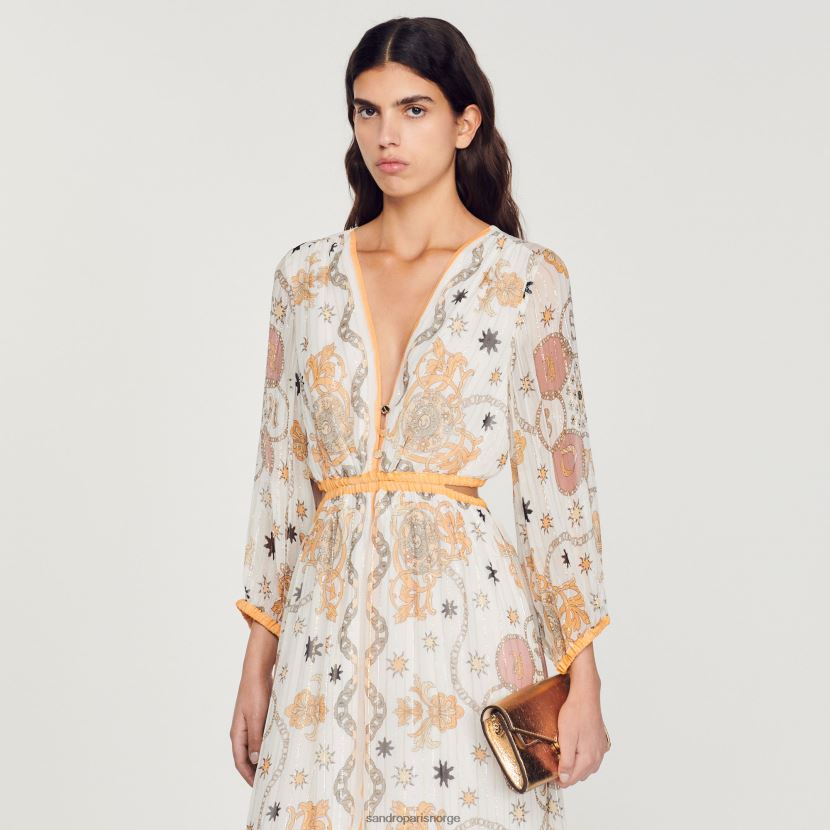 kvinner Sandro Paris ecru lang blomsterkjole klær 6FN4LH392