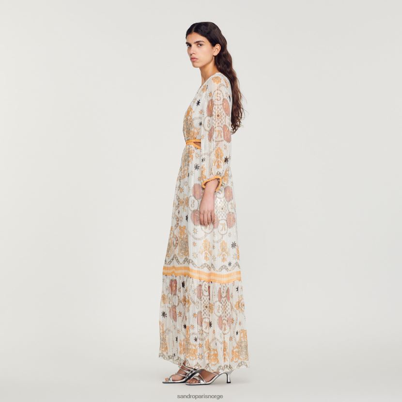kvinner Sandro Paris ecru lang blomsterkjole klær 6FN4LH392