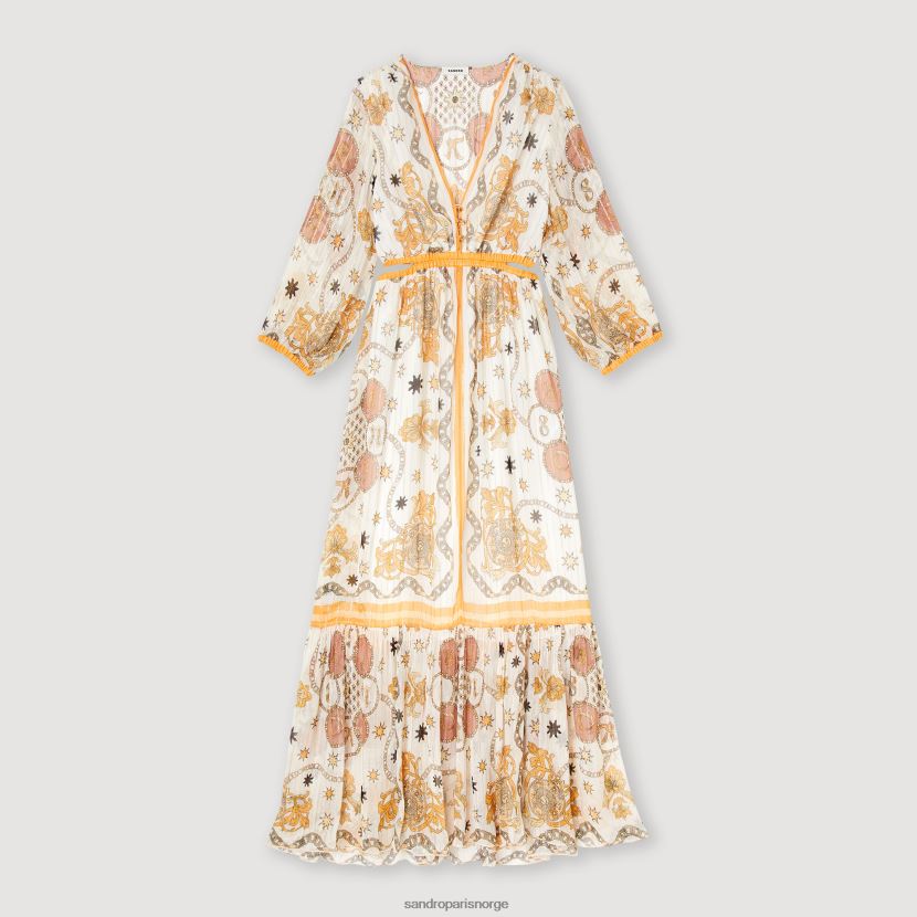 kvinner Sandro Paris ecru lang blomsterkjole klær 6FN4LH392
