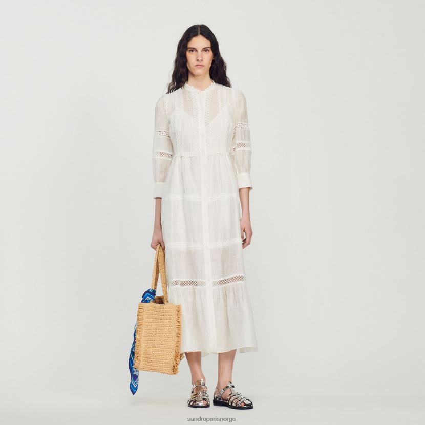 kvinner Sandro Paris ecru lang blondekjole klær 6FN4LH418