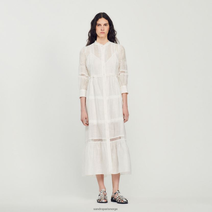 kvinner Sandro Paris ecru lang blondekjole klær 6FN4LH418