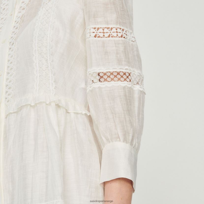 kvinner Sandro Paris ecru lang blondekjole klær 6FN4LH418