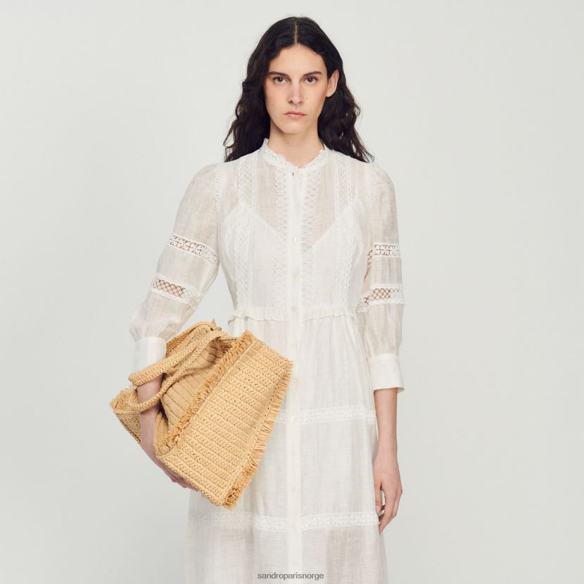 kvinner Sandro Paris ecru lang blondekjole klær 6FN4LH418