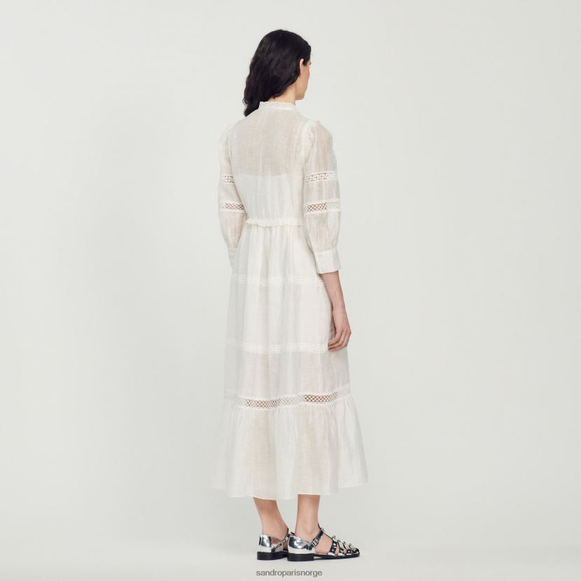 kvinner Sandro Paris ecru lang blondekjole klær 6FN4LH418