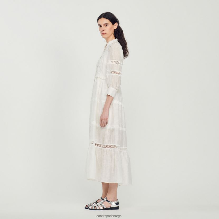 kvinner Sandro Paris ecru lang blondekjole klær 6FN4LH418