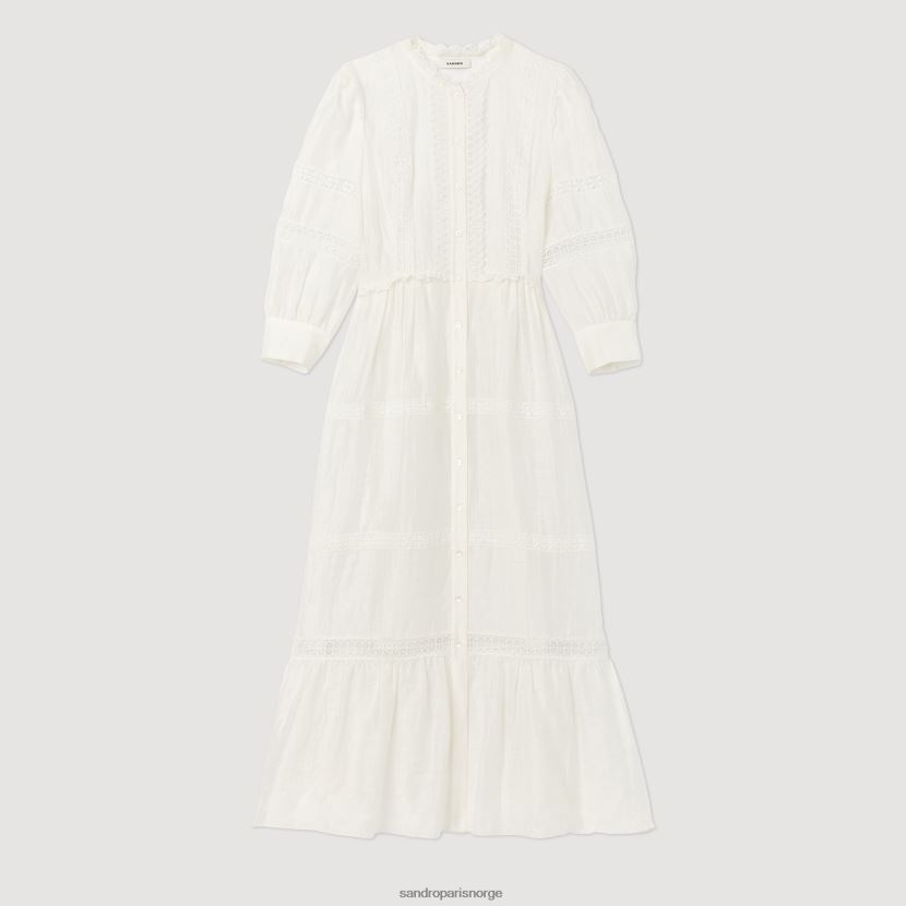 kvinner Sandro Paris ecru lang blondekjole klær 6FN4LH418