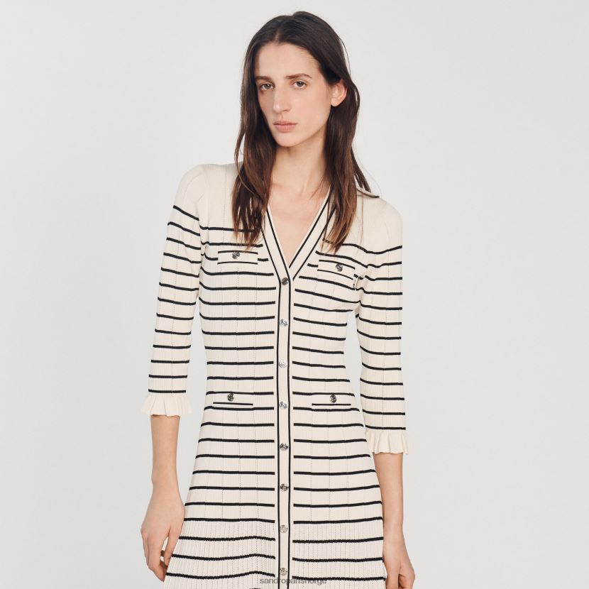 kvinner Sandro Paris ecru lang sjømannsstripet kjole klær 6FN4LH247