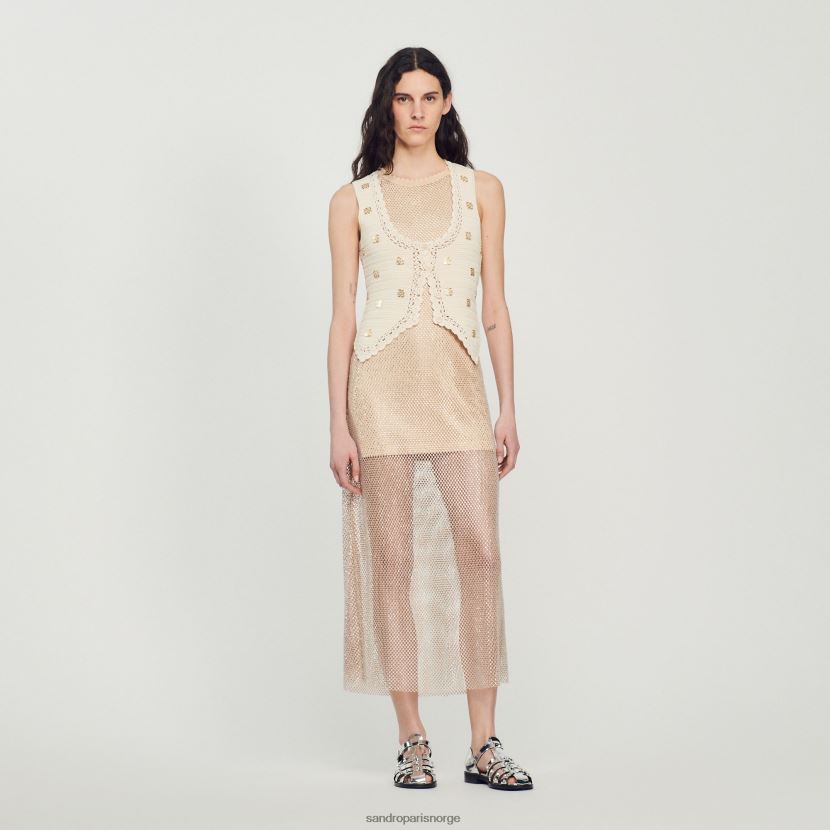 kvinner Sandro Paris gull lang skinnende mesh kjole klær 6FN4LH164