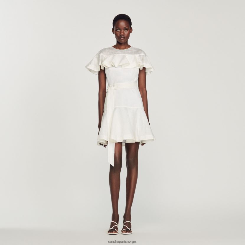 kvinner Sandro Paris hvit kort kjole med volanger klær 6FN4LH409