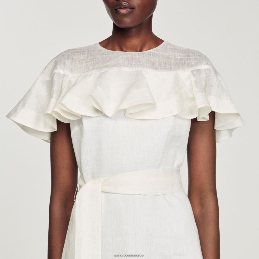 kvinner Sandro Paris hvit kort kjole med volanger klær 6FN4LH409