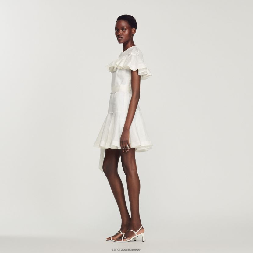 kvinner Sandro Paris hvit kort kjole med volanger klær 6FN4LH409