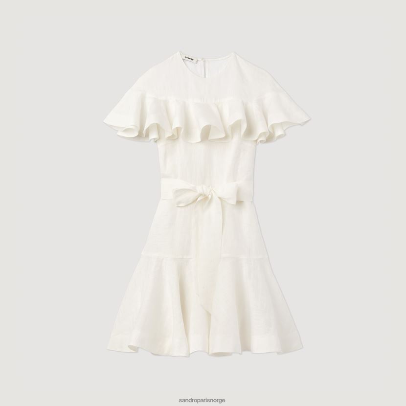 kvinner Sandro Paris hvit kort kjole med volanger klær 6FN4LH409