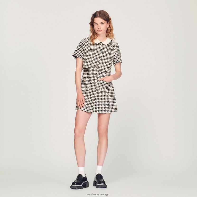 kvinner Sandro Paris hvit svart tweed trompe l'aeil kjole klær 6FN4LH170