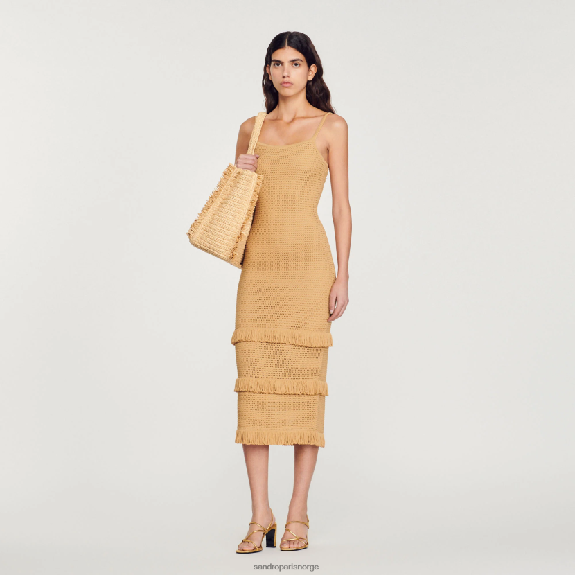 kvinner Sandro Paris kamel strikket midikjole klær 6FN4LH118