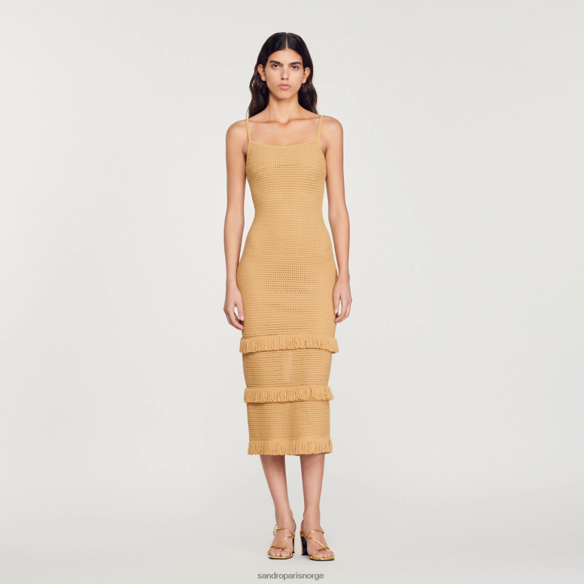 kvinner Sandro Paris kamel strikket midikjole klær 6FN4LH118