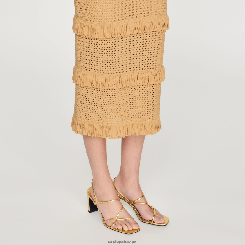 kvinner Sandro Paris kamel strikket midikjole klær 6FN4LH118