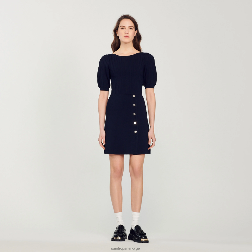 kvinner Sandro Paris marineblå ballongermet kjole klær 6FN4LH316