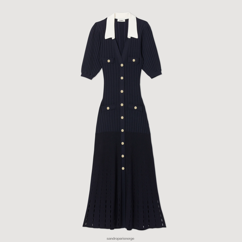 kvinner Sandro Paris marineblå lang strikket kjole klær 6FN4LH414