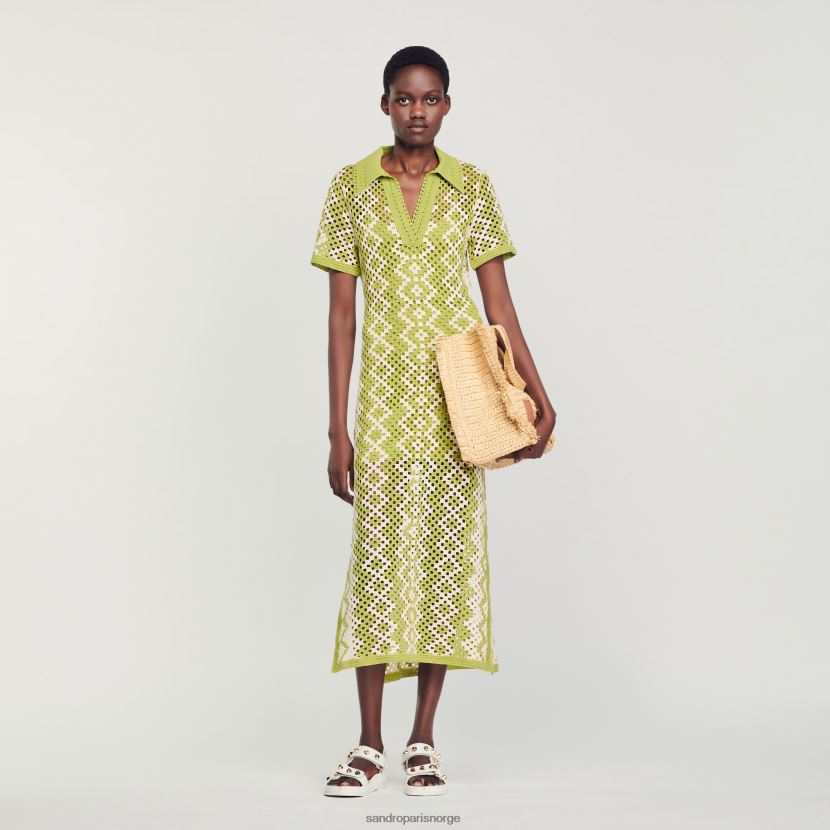 kvinner Sandro Paris olivengrønn heklet tunikakjole klær 6FN4LH259