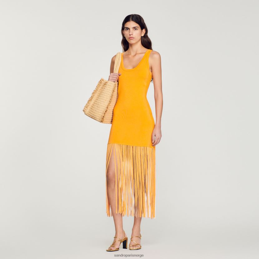 kvinner Sandro Paris oransje strikket kjole med frynser klær 6FN4LH271