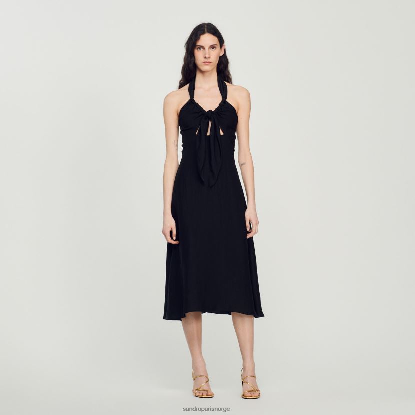 kvinner Sandro Paris svart bundet ryggløs kjole klær 6FN4LH206