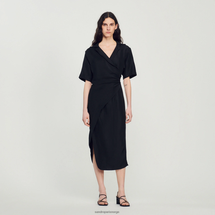 kvinner Sandro Paris svart drapert asymmetrisk kjole klær 6FN4LH245