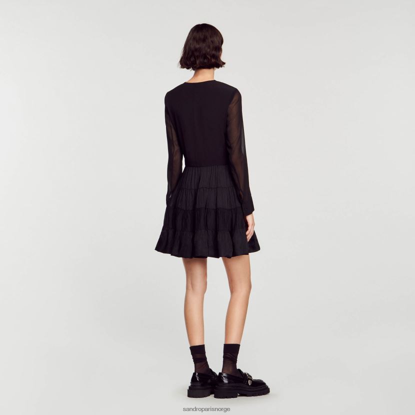 kvinner Sandro Paris svart kort flytende kjole i to stoff klær 6FN4LH136