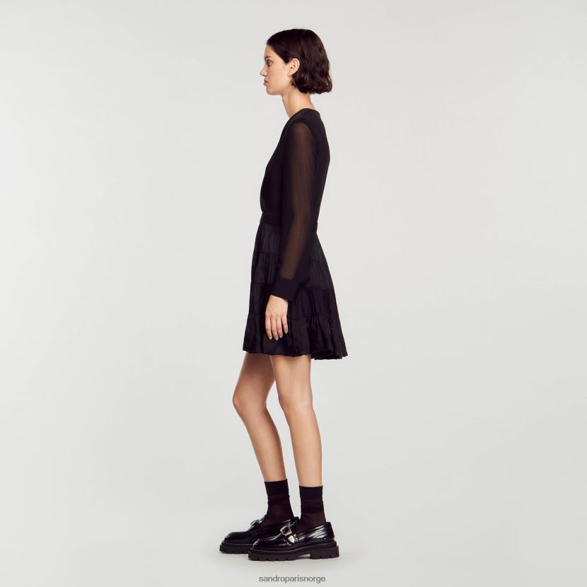 kvinner Sandro Paris svart kort flytende kjole i to stoff klær 6FN4LH136