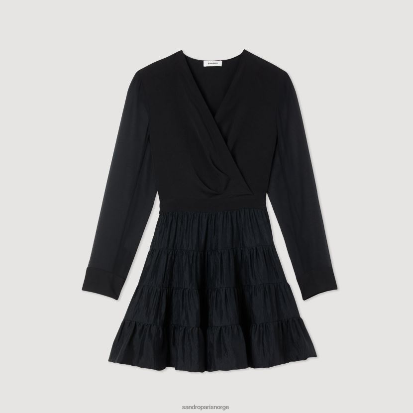 kvinner Sandro Paris svart kort flytende kjole i to stoff klær 6FN4LH136