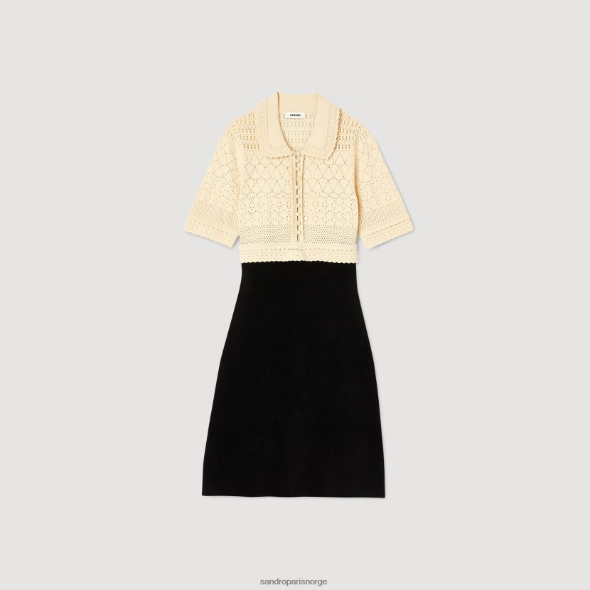 kvinner Sandro Paris svart kort tofarget strikket kjole klær 6FN4LH3