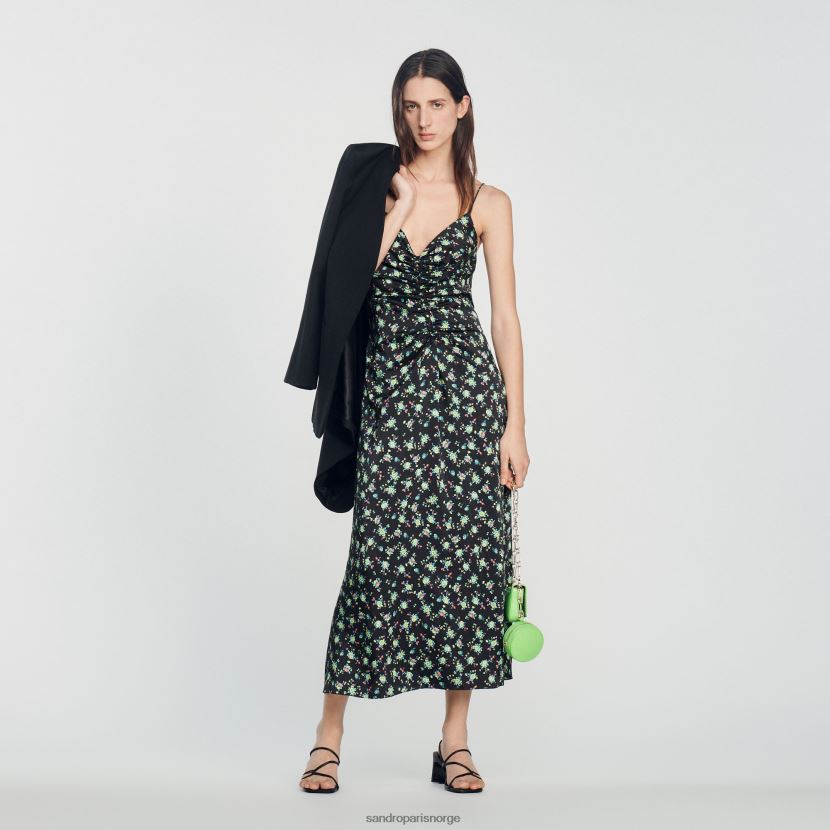 kvinner Sandro Paris svart lang blomsterkjole klær 6FN4LH388