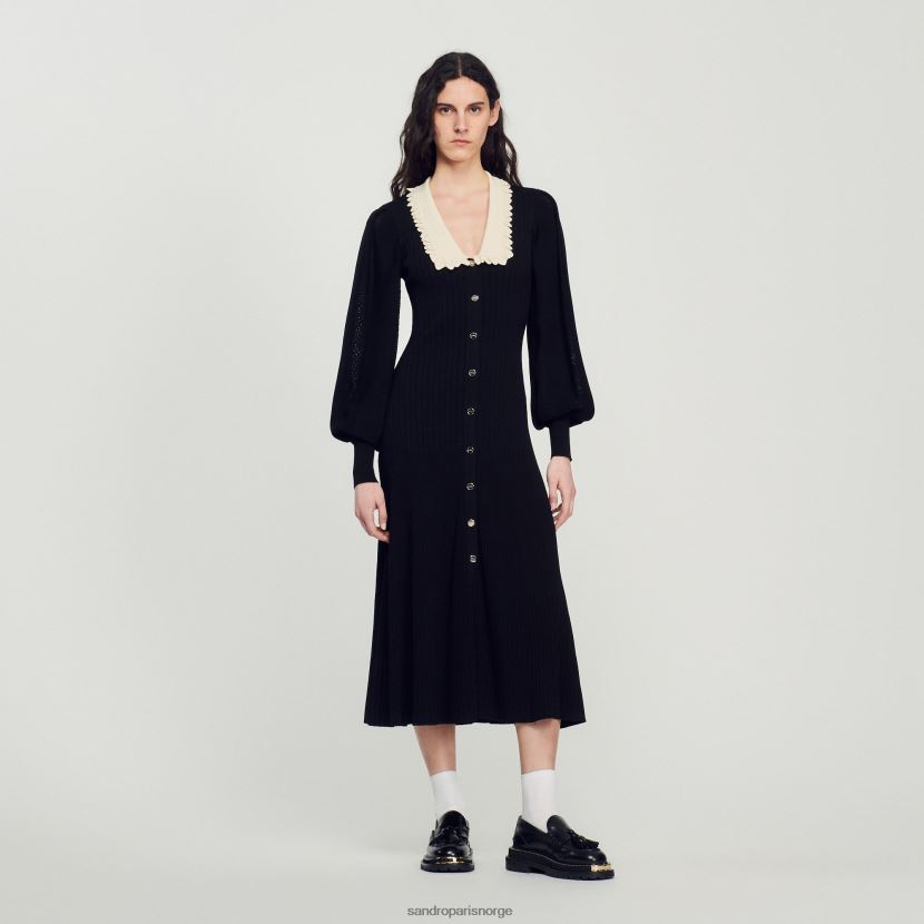 kvinner Sandro Paris svart lang kjole med lange ermer klær 6FN4LH103