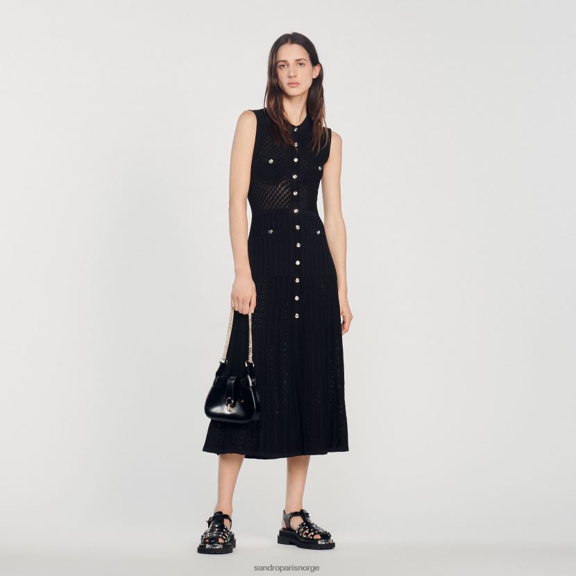 kvinner Sandro Paris svart lang strikket kjole klær 6FN4LH126