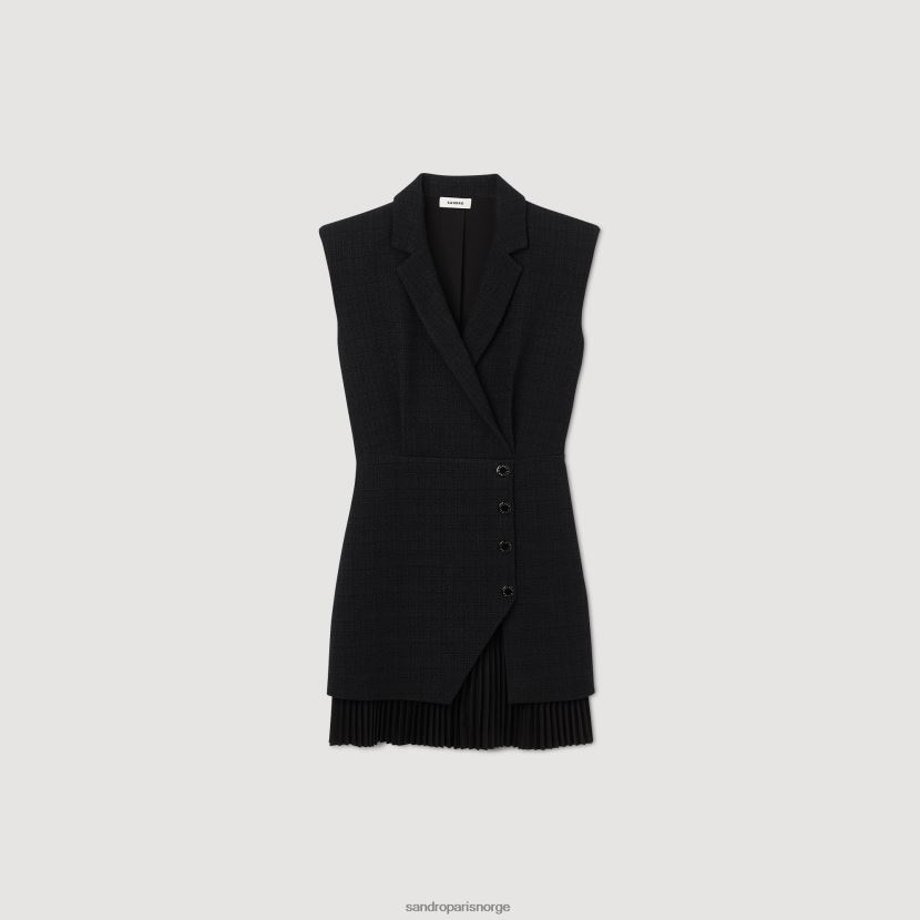 kvinner Sandro Paris svart plissert tweed kjole klær 6FN4LH28