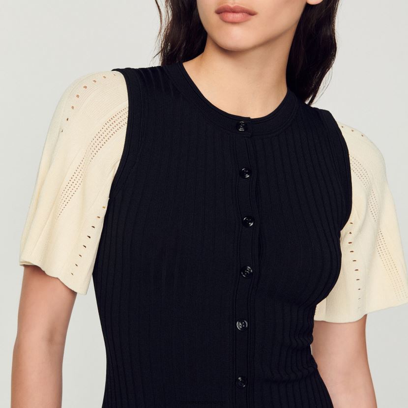 kvinner Sandro Paris svart tofarget midi strikket kjole klær 6FN4LH6