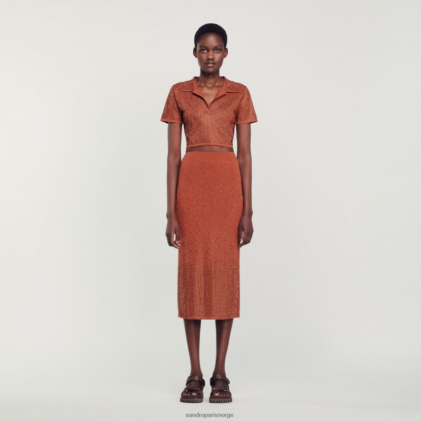 kvinner Sandro Paris brun rhinestone-utsmykket midiskjørt klær 6FN4LH76