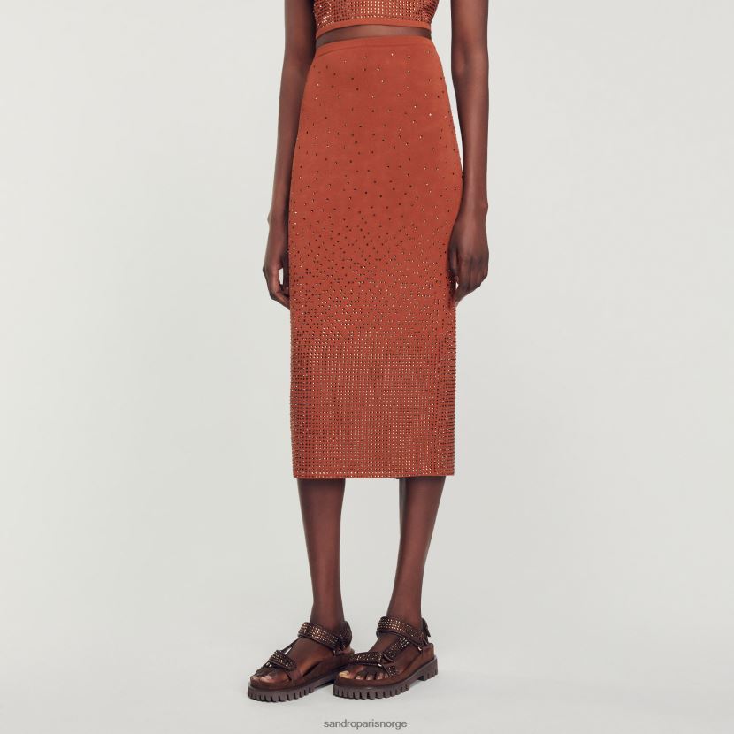 kvinner Sandro Paris brun rhinestone-utsmykket midiskjørt klær 6FN4LH76