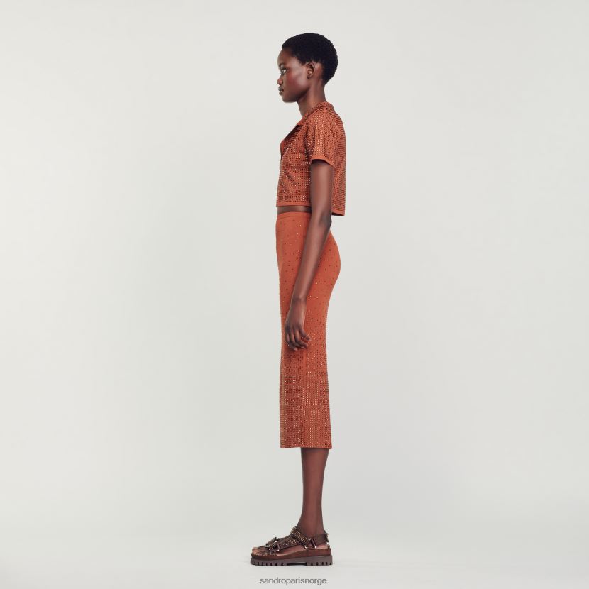 kvinner Sandro Paris brun rhinestone-utsmykket midiskjørt klær 6FN4LH76