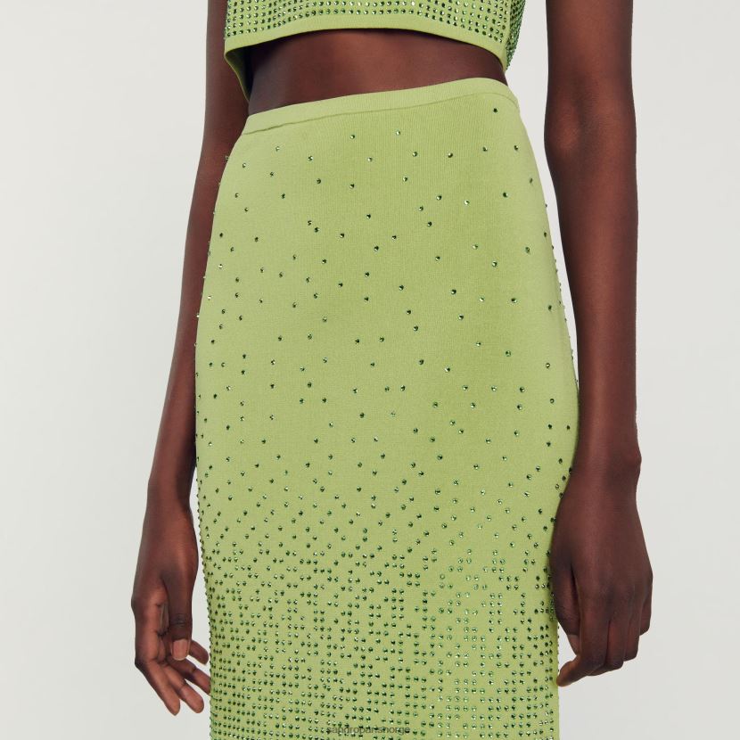 kvinner Sandro Paris lett kaki rhinestone-utsmykket midiskjørt klær 6FN4LH77