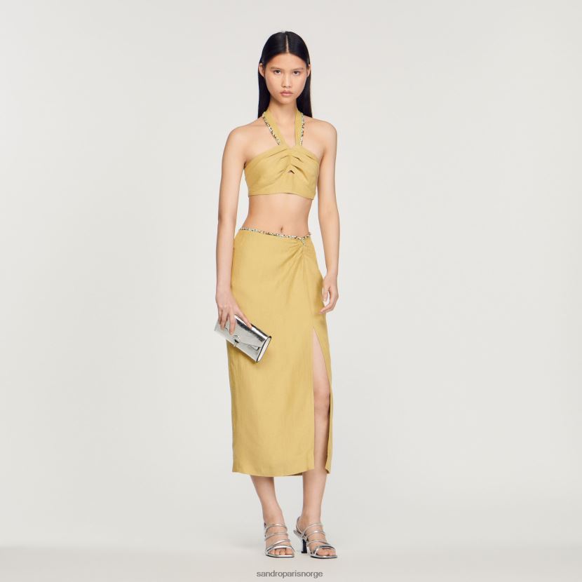 kvinner Sandro Paris lime grønn skjørt med slits og rhinestones klær 6FN4LH373