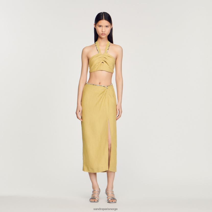 kvinner Sandro Paris lime grønn skjørt med slits og rhinestones klær 6FN4LH373