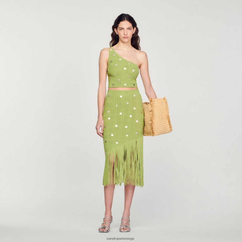 kvinner Sandro Paris olivengrønn strikket skjørt med frynser klær 6FN4LH133