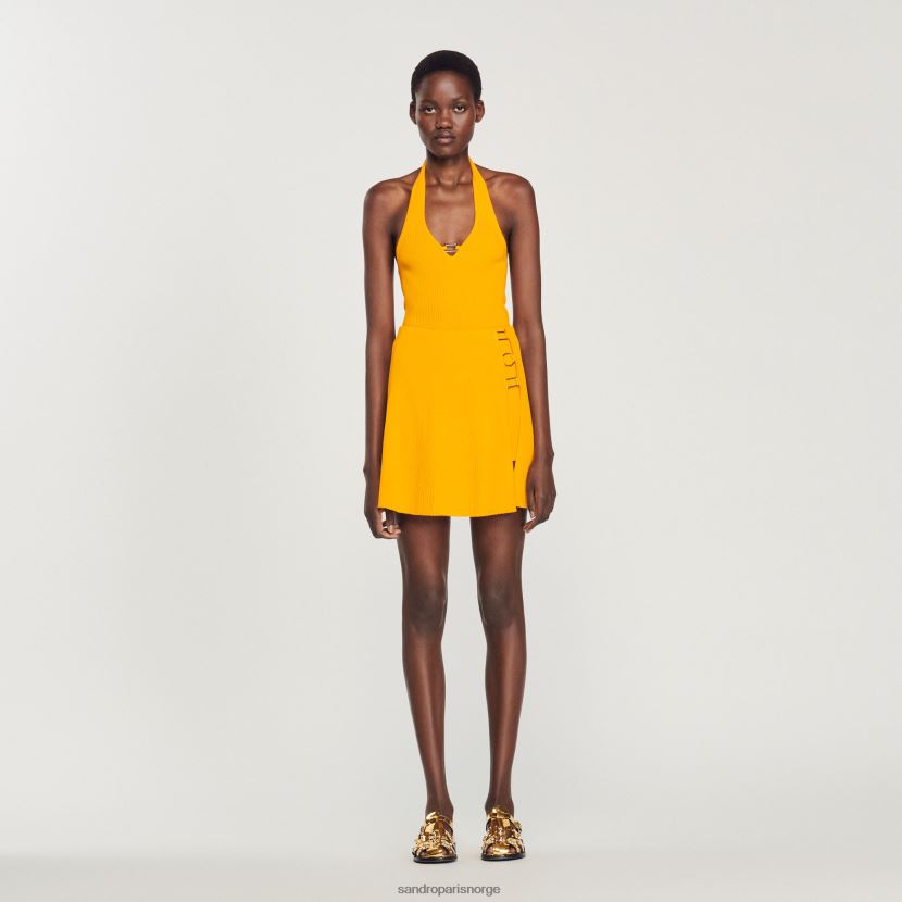 kvinner Sandro Paris oransje kort strikket skjørt med ringdetalj klær 6FN4LH320