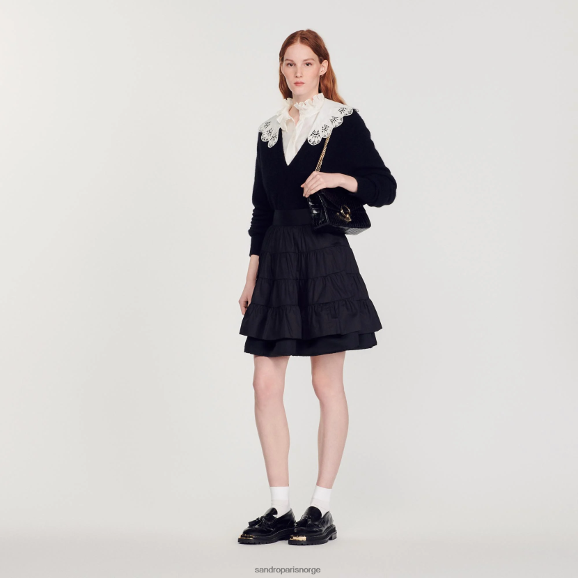 kvinner Sandro Paris svart kort skjørt i to materialer klær 6FN4LH162